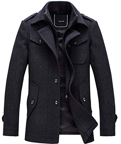 YOUTHUP Cappotti per Uomo Giacche di Lana Elegante Trincea Cappotto Invernale Regular Fit, Nero-Sottile, 3XL