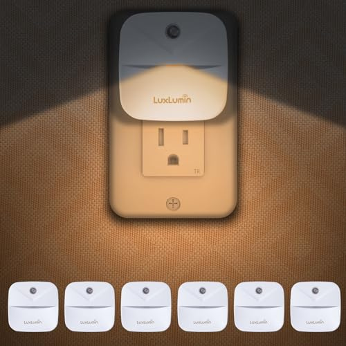 LuxLumin LED Night Lights Plug into Wall with Dusk-to-Dawn Sensor, Automatically Turn on and Off,Night Light for Kids,Bedroom,Bathroom,Stairs,Warm White, 6 Packs