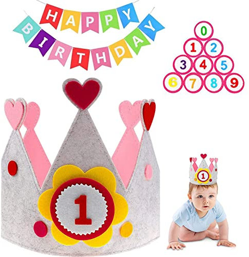 MABUSIYI Geburtstagskrone, Geburtstagskrone Mädchen, Geburtstagskrone junge, Geburtstag Krone für Kinder, Auswechselbaren Zahlen von 0-9（Pink）