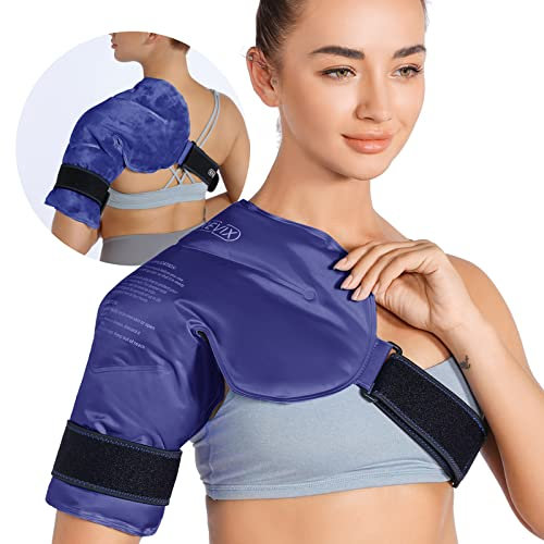 REVIX Sac de glace pour brassard de rotateur, réutilisable en gel pour blessures aux épaules et chirurgie, doublure en peluche douce, flexible et durable, bleu marine