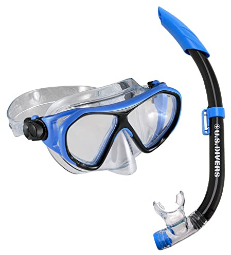 U.S. Divers Dorado Jr Kids Snorkel Combo - Fog Resistant Lens, Easy-Adjust Buckle System, Preventative Splashguard Snorkel - Play Series | Unisex Children (Ages 6+), Small, Blue/Black (SC3284001S)