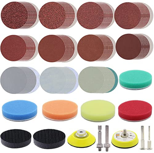 133pcs 2inch Grit 60-7000 Sandpapers Sanding Discs Pad Kit for Drill Grinder Rotary Tools Attachment with 1/8&1/4 Shank Backer Plate and Soft Foam Buffering Pad Sanding Pads
