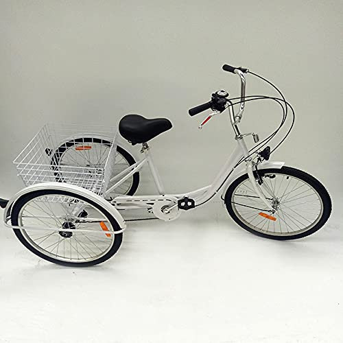 NeNchengLi 24 tums trehjuling vuxen cruiser cykel shopping lastcykel ljus korg (vit)