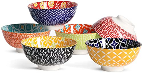 Metahom Dessert Bowls, Small Colorful Bowls 10 Oz, Ceramic Bowl Set for Ice Cream, Decorative Bowls for Snack Soup Condiments, Side Dishes, Set of 6