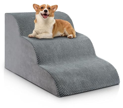 Chic Threads Dog Stairs for Small Dogs, 3-Step Dog Stairs for High Beds and Couch, Pet Steps for Small Dogs and Cats，Non-Slip Stable Indoor Dog Steps