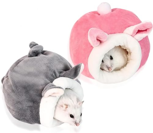 2 pcs Lit de Hamster Peluche，Maison Hamster，pour Hamster Cobaye Hérisson Écureuil Hérisson.（Gris et Rose）