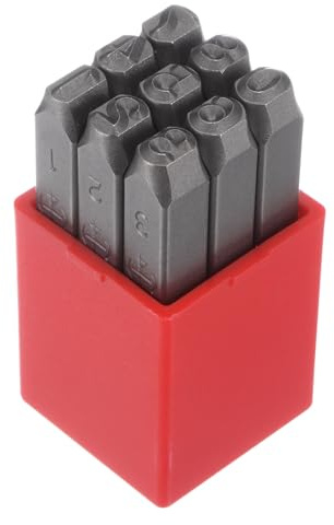 sourcing map Lot de 9 tampons numérotés de 6 mm de haut en acier 0-9 pour poinçonnage en métal, plastique, bois, cuir, laiton