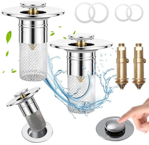 2 Stücke Waschbeckenstöpsel für 28-35mm Abfluss Ablauf Abflussstopfen Waschbecken mit Haarsieb,Abflussfilter Waschbeckenstöpsel Pop Up Abflusssieb Waschbecken für Aufsatzwaschbecken