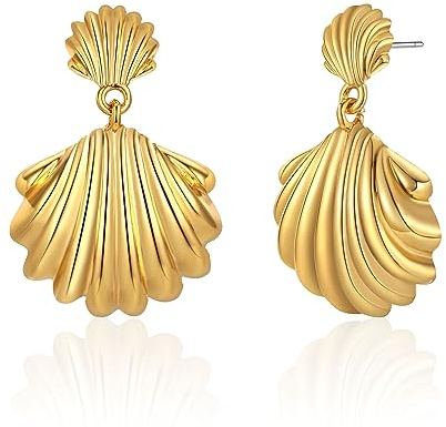LILIE&WHITE Boucles d’Oreilles Femme Coquillage Or Double – Design Marin Fait Main, Bijou Antiallergique Élégant, Cadeau Tendance Été Vacances