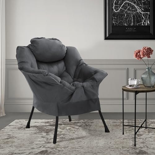 ML-Design Relaxsessel Anthrazit, Wohnzimmersessel mit Armlehnen & Seitentasche, Fernsehsessel Kopfkissen, Loungesessel mit Stahlrahmen & schwarzen Beine, Ohrensessel ergonomisch, Lesesessel gepolstert