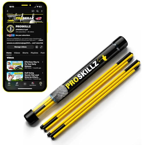 PROSKILLZ UK PRO Golf Alignment Sticks – 2-Pack Collapsible Golf Training Aid for Swing Path, Ball Position, Stance & Posture – 46 Practice Rods with Carry Tube & Tutorial Videos
