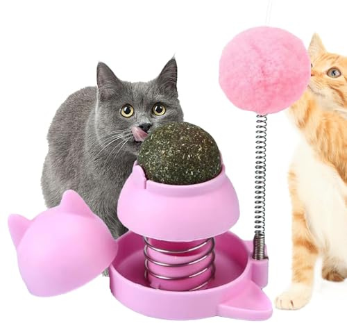 Balle d' à Chat - Jouet Anti-Fuite Comestible - Boule de Printemps rotative - Bulles d' à Chat saines - Appareil de Soin Dentaire - Friandise agréable pour Nettoyer Les Dents - Jeu