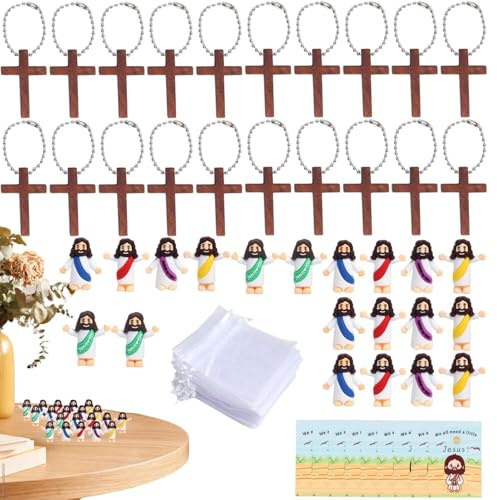 Bollisate Juego de 20 Figuras de Jesús con Tarjetas, Colgante de Figuras de Jesús con Tarjetas de oración, pequeñas Figuras coleccionables para niños en el Aula Creativa