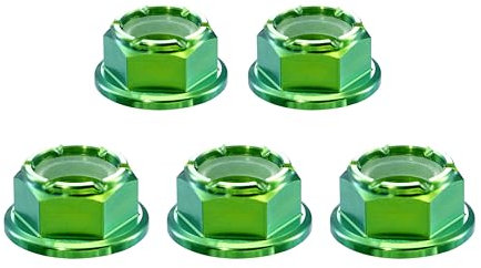 RISON-Titanium 5 Piezas M5 Tuerca de Brida Hexagonal en Titanio, Tuercas Autoblocantes con Inserción de Nylon DIN 1663, Tuerca de Bloqueo con Reborde Contratuerca Anti-corrosión