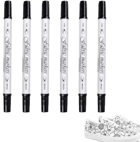 WUSJCOF 6 pennarelli permanenti per tessuti a doppia punta, lavabili in lavatrice, per personalizzare magliette, borse e tessuti (nero)
