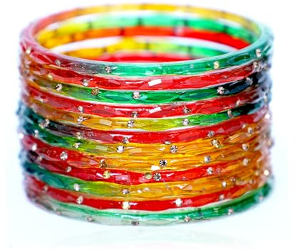 JD'Z COLLECTION Indian Glass Bangles Set Indian Costume Bangles Bollywood Glass Bangle Matching Colors | Wedding Jewelry Bangle Set for Women | Transparent Crystal Bangles | Wedding Bangles Set of 12 (Multicolor-2, 2.8, Inches, 2.8, Inches, 2.8, Inches, 2.8, Inches, 2.8, Inches)