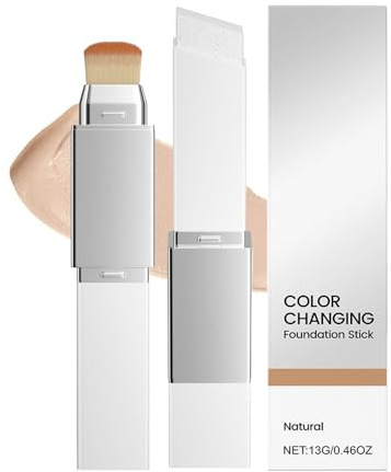 Fond de Teint Stick Fond de Teint Stick 2 en 1 Color Changing Foundation Stic-k Fon-d de Teint Magique Coréenavec Pinceau Hydratant Anti-Cernes LégerConvient à tous Les Types de Peau(Naturel)