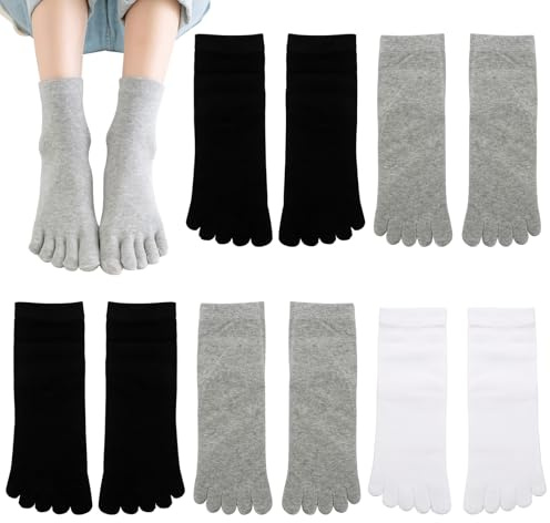 Soleeya 5 Paires Chaussettes Doigts de Pieds Femme Coton de Sport EU 35-39, Doux et Respirantes Chaussettes Orteils Séparés Femme en Coton de Course Baskets (A)