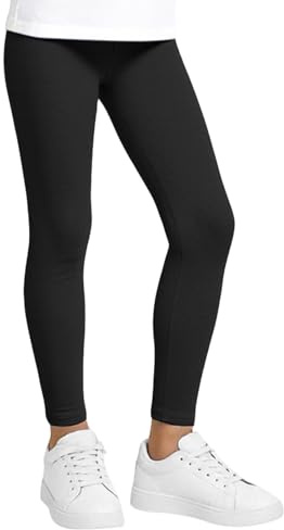 JinBei Leggings de Algodón para Niñas Mallas Deportivas Transpirable Largos Pantalones Niña Suaves Cómodos Elástico Unicolor Ropa Infantiles Negro para Ciclismo Ballet Escuela, 10-12 Años