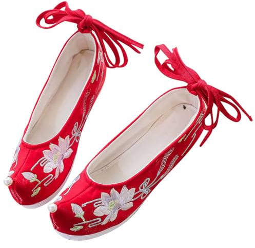 BESTonZON Scarpe Hanfu da Donna Zeppa Nascosta Calzature Ricamate in Stoffa Design Vintage Cinese Scarpe in Stile Cinese Leggere e Comode per Abbigliamento Tradizionale Hanfu Taglia 39
