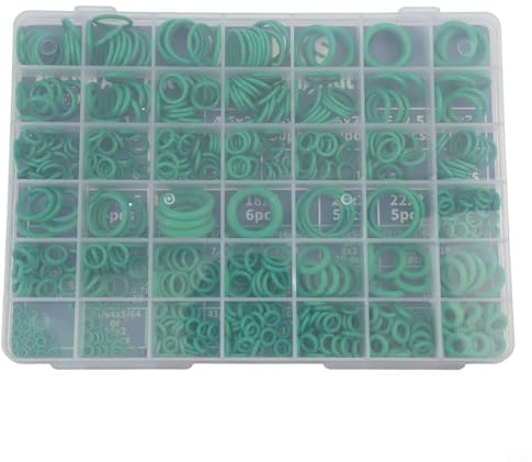 Kit O-ring da 595 pezzi per condizionatore d'aria automobilistico con anelli di tenuta in gomma verde di 36 misure per riparazioni e manutenzione auto AC, custodia con scomparti organizzati per