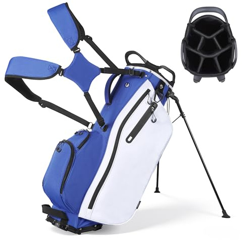 VEVOR Golfbag med 7 fack, golfväska med stativ, dubbel axelrem, genomgående skiljefack, regnhuva, förvaringsväskor, caddybag av polyester för män och kvinnor, golfväska