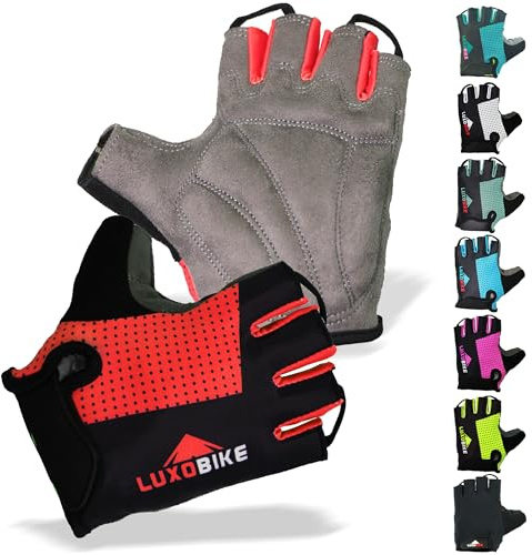 LuxoBike Bike Gloves for Men Cycling Biking Gloves Women - Padded Shock Absorbing Bicycle Riding, Anti-Slip Breahtable Half-Finger 's for Mountain Biker Ebike