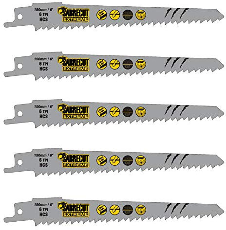 5 x SabreCut SCRS644D_5 150mm 6 TPI S644D Fast Wood Cutting Reciprocating Sabre Saw Blades