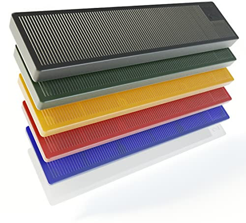 BAUHELD® Bloques de acristalamiento universales 24 x 100 mm [300/600 unidades] – Cuñas de plástico multicolor [surtidos] – Juego de plaquetas en los tamaños: 1, 2, 3, 4, 5, 6 mm