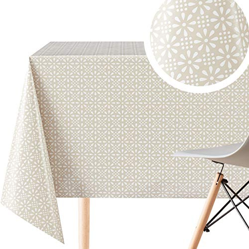 KP HOME Wipe Clean Tablecloth Rectangular 118x55 In (300x140cm) - PVC Wipeable Plastic Table Cloth for Outdoor - Waterproof Rectangle Kitchen Oilcloth 10 Seat Table Cover in Beige Retro Flowers