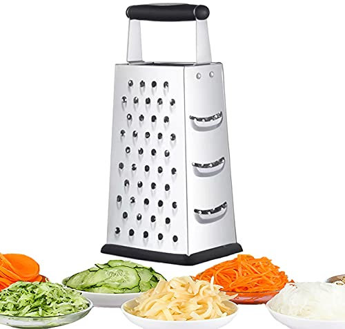NILICAN Grattugia Verticale in Acciaio Inox a Quattro Lati per Cetrioli, Carote, Formaggio, Melone, Patate - Pialla con Manico Antiscivolo e Pelapatate