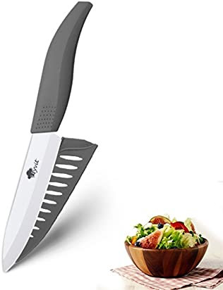 Cuchillo de cocina Cuchillos de cerámica Cuchillos de cocina 3 4 5 5 6 pulgadas CHEF CHEF COCK SET + PEELER BLANCO BLANCO HOJA DE ZIRCONIA MANGO MULTI-color HANDA CALIDAD (Color : 4 inch grey)