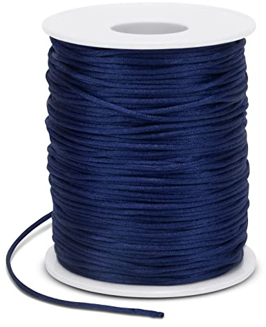 LEREATI Fil Nylon pour Bracelet 1.5mm x 100m Cordon Satin de Soie Cordon Coulissant, Fil pour Tisser des Colliers, Perle, Bijoux, Macramé, Artisanat DIY (Bleu Foncé)
