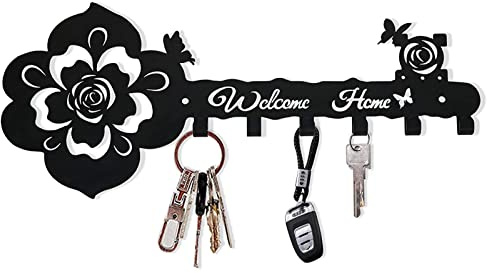 Greyoe Porte Clef Mural, Porte Clé Mural, Boite a Clefs Murale Decorative, Porte-clés Mural Avec 7 Crochets en Fer Forgé Hibou Porte-clés en Métal Crochet à Clés Ornement (rose, 1 Set)