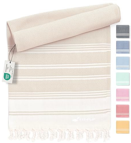 Fit-Flip Hamamtuch aus 100% Baumwolle – saugfähig und schnelltrocknend – türkisches Saunatuch, Strandtuch, Duschtuch, Badetuch, Yogatuch – Sand – 200x200cm Diamond