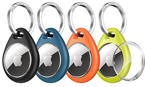 UNBREAKcable 360° skyddsfodral för AirTag, [4-pack] nyckelringshållare för AirTags, repbeständig, låsdesign, nyckelring för AirTag, TPU heltäckande fodral för nyckel, väska, bagage, husdjurshalsband