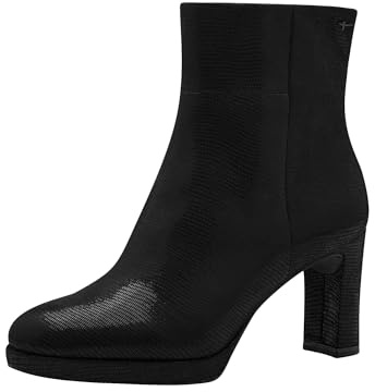 Tamaris Botines Con Tacón Cuadrado para Mujer, Textiles, Negros Estructura, Veganos, 38 EU