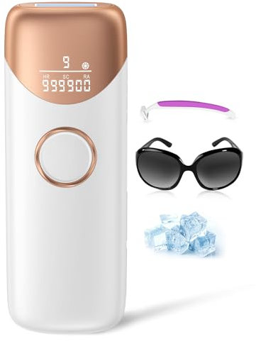 Prettivo Epilatore Luce Pulsata, Funzione di Ghiaccio, 3 in 1 HR/SC/RA, 9 Livelli di Energia(Max 19,8J), 600NM Onda Rossa, 999,900 Flash,Luce Pulsata Epilatore Laser per Donne, Uomo, Ascelle, Corpo