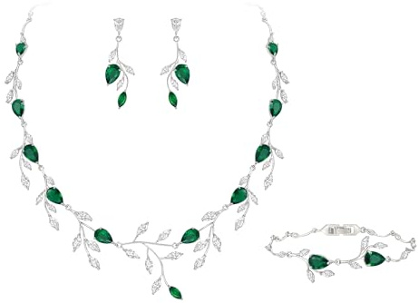 EVER FAITH Bröllopssmycken för brud damer brudtärna, zirkonia päronformad födelsesten blad halsband armband örhängen set för bal, kubisk zirkonia, Kubisk zirkonia