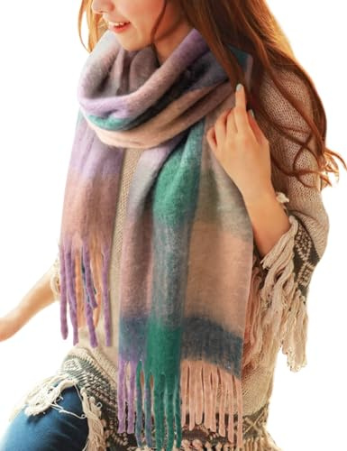 Voqeen halsduk damer mode lång rutig poncho halsduk för kvinnor wraps tjock överdimensionerad vinter varm wrap halsduk för kvinnor, F, 220cm x 35cm