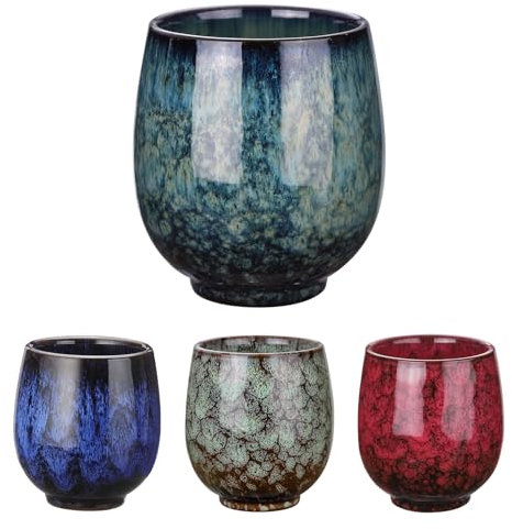 QUARKZMAN 4 Tazas de Té Chinas de Cerámica de 5.41Oz Juego de Té Gong Fu Tradicional Japonés Taza de Té Pequeña Sin Asa para Mate Té Café Vino Bebidas, 4 Colores