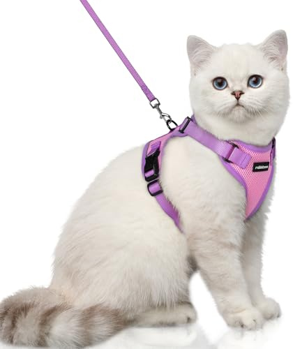 rabbitgoo Cat Harness and Leash Set, Escape Proof Soft Adjustable Vest Harnesses for Outdoor Walking, Easy Control Breathable Kitten Jacket with Reflective Strips, Pink & Purple, XS