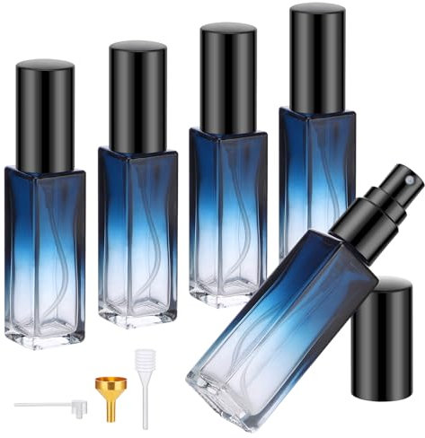 Segus Perfume Atomiser, 5 Pcs 10ml Travel Perfume Bottle, Glass Empty Aftershave Travel Bottle, for Women Men (Gradient Blue)