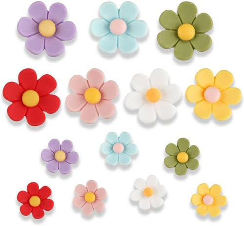 3D Cute Flower Fridge Magnets, 7 Colors Fridge Magnet, 2 Sizes Refrigerator Magnets, Decorative Magnets for Whiteboard Locker Kitchen Office, 14 Pieces
