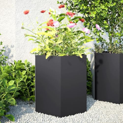 Festnight Pflanzkübel 46x40x45 cm Hochbeet Balkon Blumenkasten Metall Pflanzkasten Eingang Blumenkübel Sechseckig Pflanzkübel Outdoor Rattan Blumentöpfe Außen Hochbeete für Garten