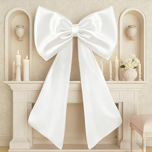 White Giant Christmas Tree Topper Bow - 40x24 Inch Satin Ribbon Giant Birthday Party Bow Decor for Girl Women Home/Birthday Party Backdrop Wall Decoration