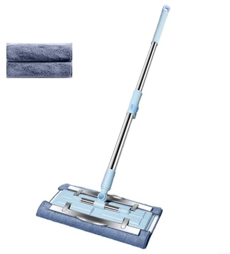 Advokingtap Mocio piatto con manico in acciaio inossidabile e cuscinetti in microfibra usa e getta, pulizia a mani libere per tutti i tipi di pavimento, 40 x 15 cm (blu)