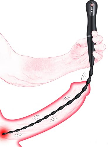 Sounding Rods Urethra Vibrator Sex Toys for Men, Vibrating Urethral Sound Anal Beads Male Vibrator, Penis Plug Stretcher Testicle Prostate Toy, Flexible Silicone Cock Dilator for Beginner & BDSM Play