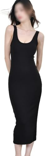 HLTYGWX Dam Bodycon Dress Ärmlös Casual Party Shapewear Slip Midi Body Dress