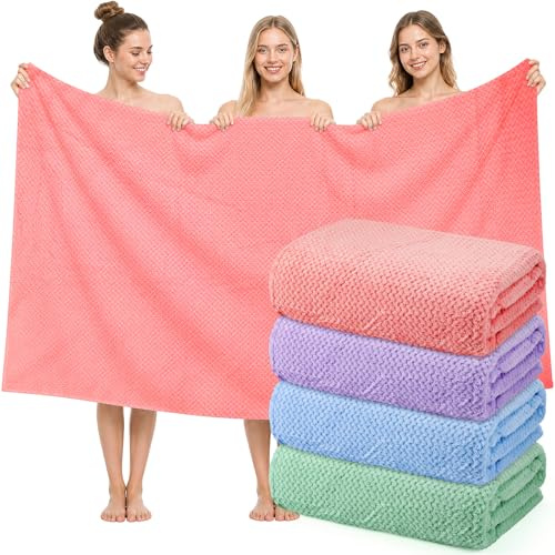 JTKDG 4 Pcs Oversized Bath Towels 102 x 204 cm Extra Large Bath Sheets for Adults Jumbo Microfiber Towel Soft Absorbent Shower Sheet for Bathroom Hotel Spa (Bright Colors)